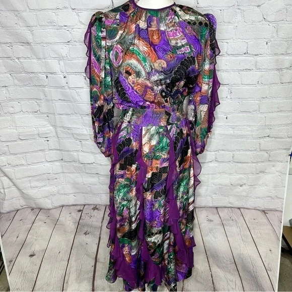 Susan Freis vintage multicolor ruffle tier abstract dress - Picture 1 of 15